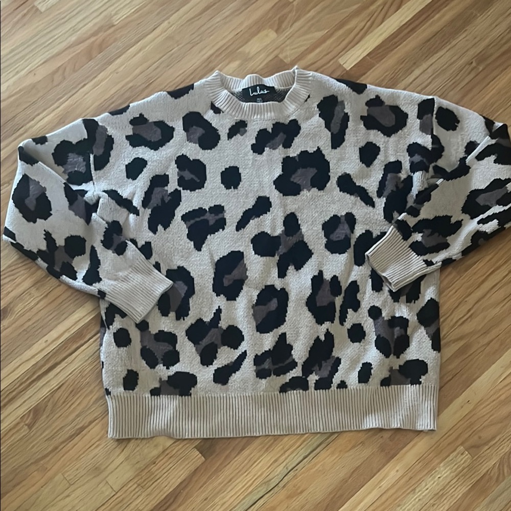 Lulu's Tan and Black Animal Print Crew Neck Sweater